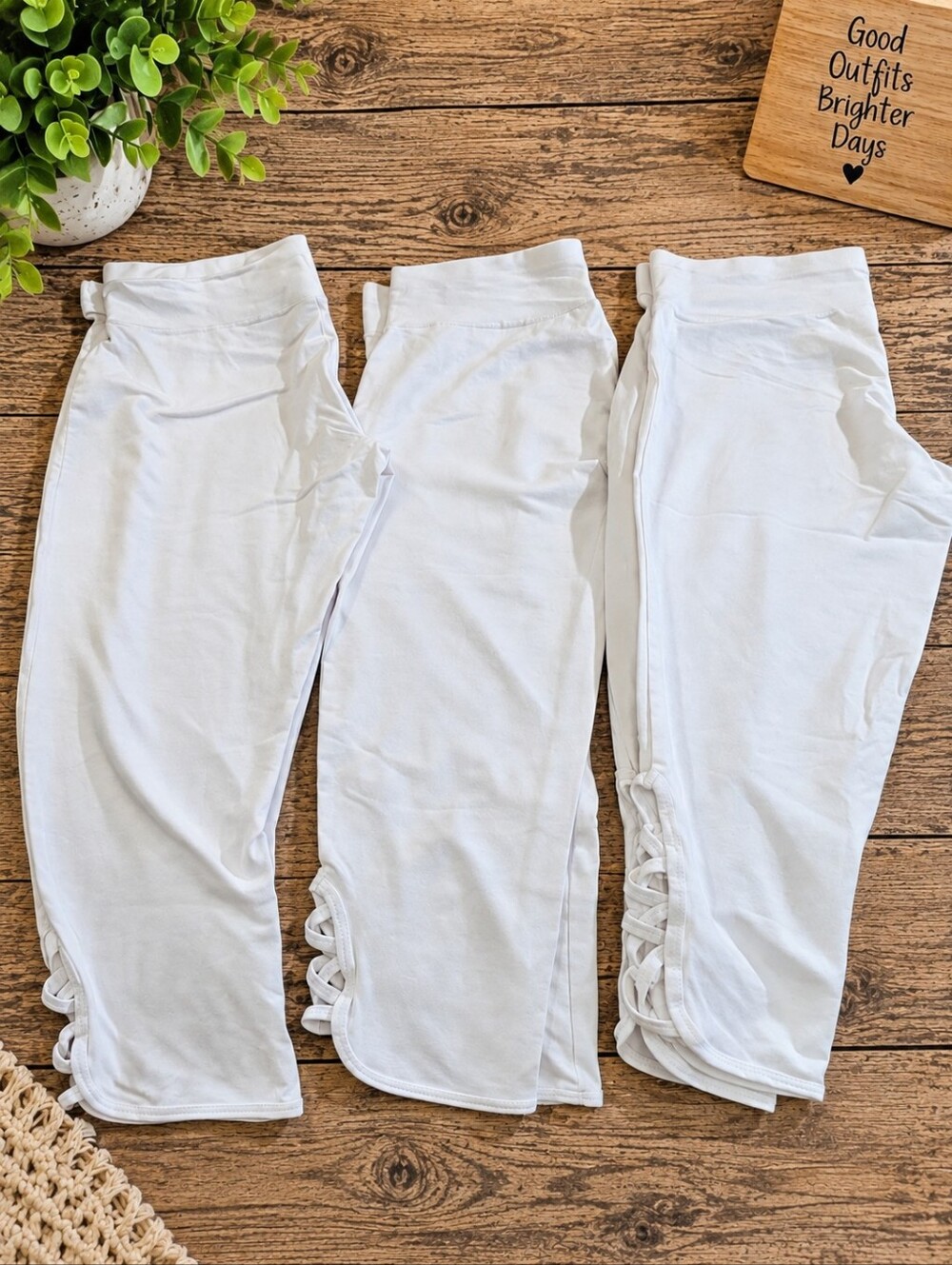Size M Ladies White ACX Stretchy Capri 3 Pairs Bundle  Summer Casual Yoga Pants